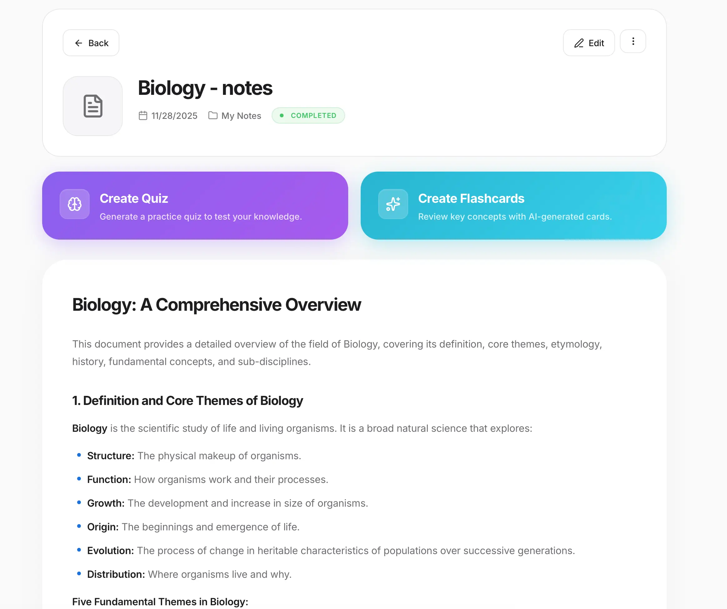 LectureScribe IO redesigned dashboard showing elegant card-based interface with stats, recent notes, and quick actions