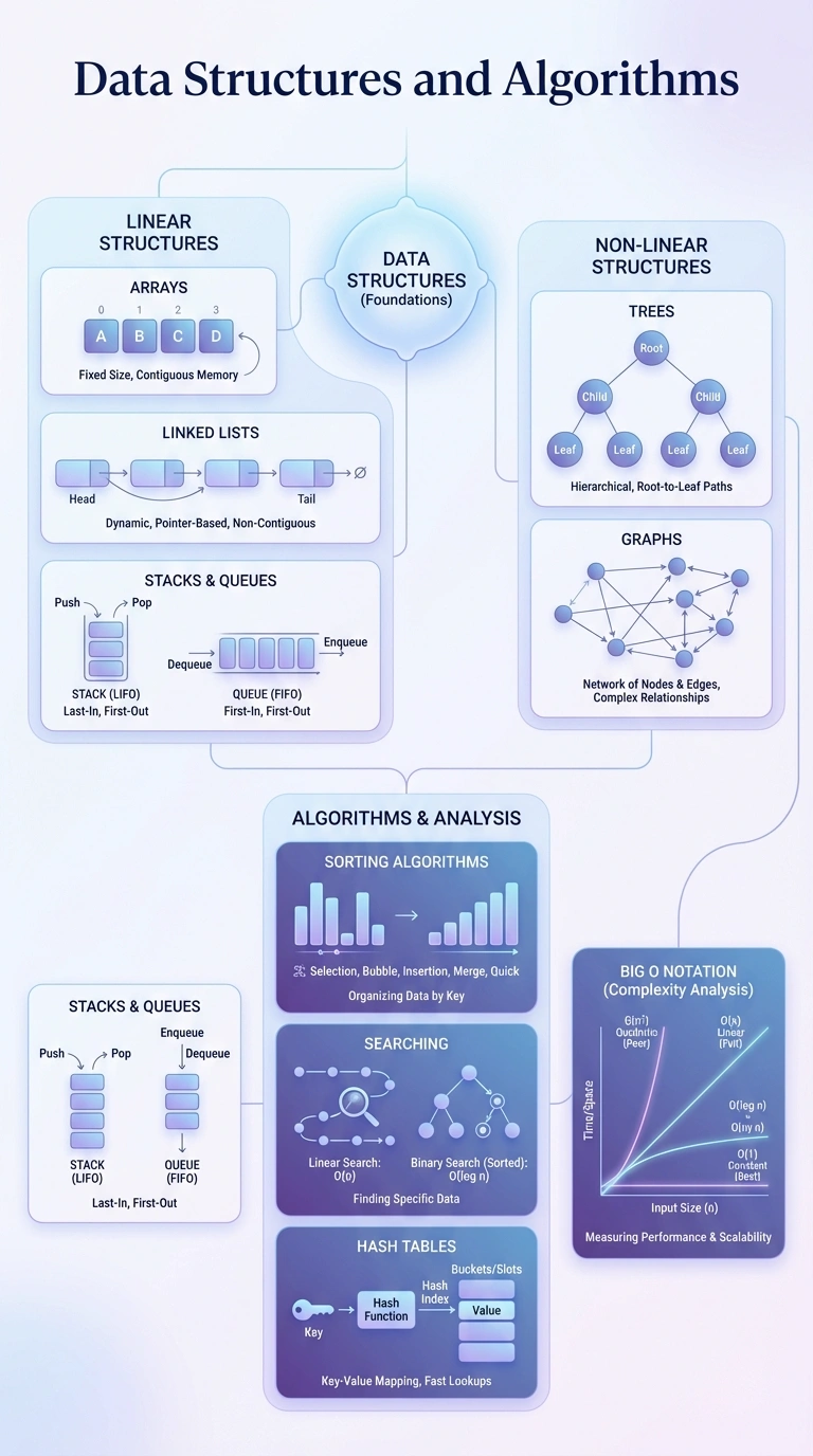 Data Structures and Algorithms Infographic - Complete Visual Study Guide for Computer Science