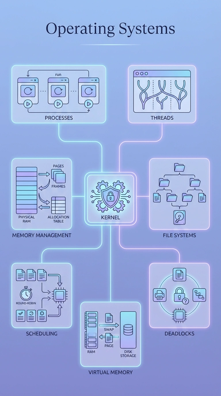 Operating Systems Infographic - Complete Visual Study Guide for Computer Science