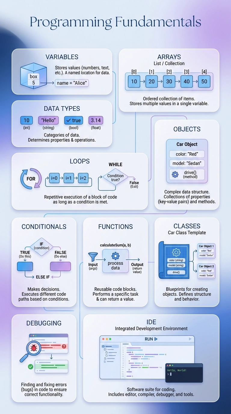 Programming Fundamentals Infographic - Complete Visual Study Guide for Computer Science