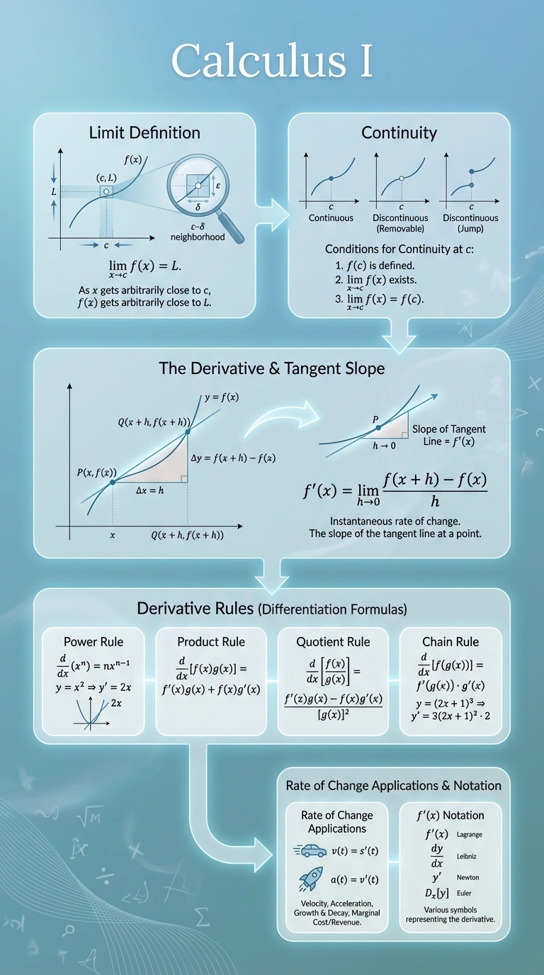 Calculus I Infographic - Complete Visual Study Guide for Mathematics