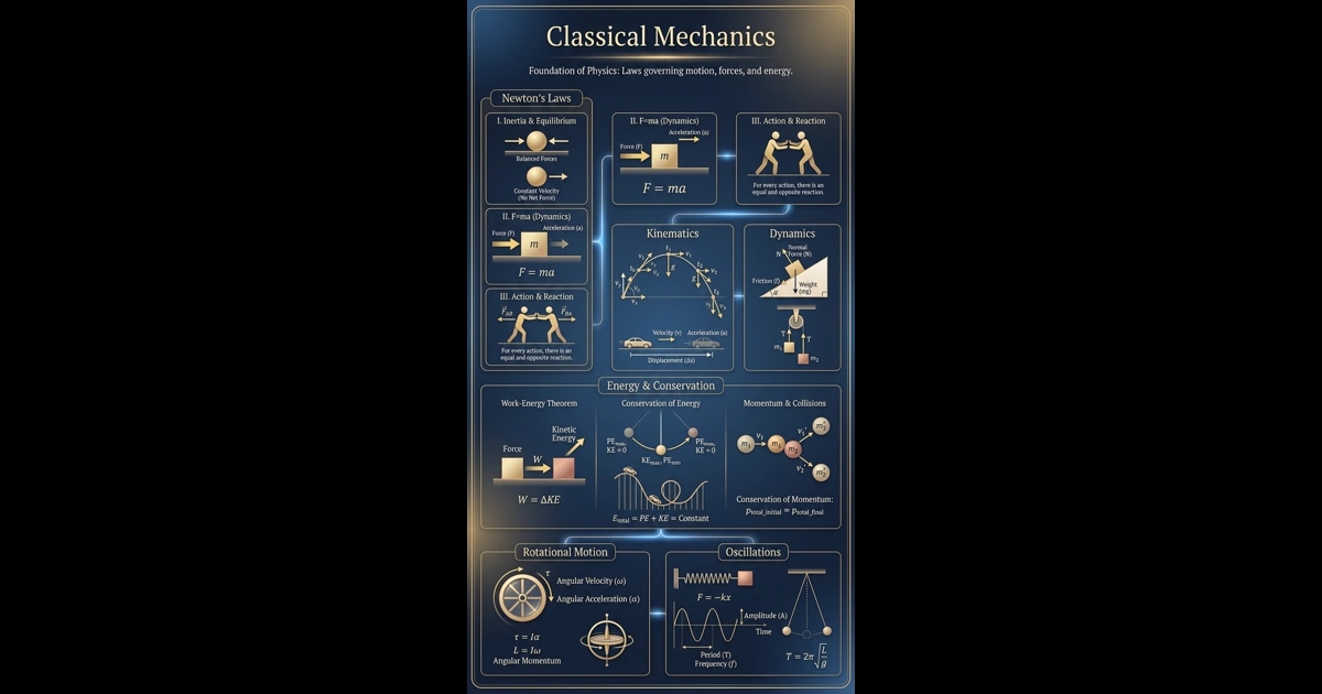 Classical Mechanics Infographic Physics Visual Study Guide